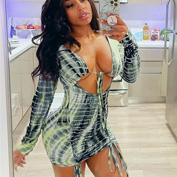 Green Watch Me Ruche Tye Die Mini Dress by Fashion Nova - Picture 3 of 15